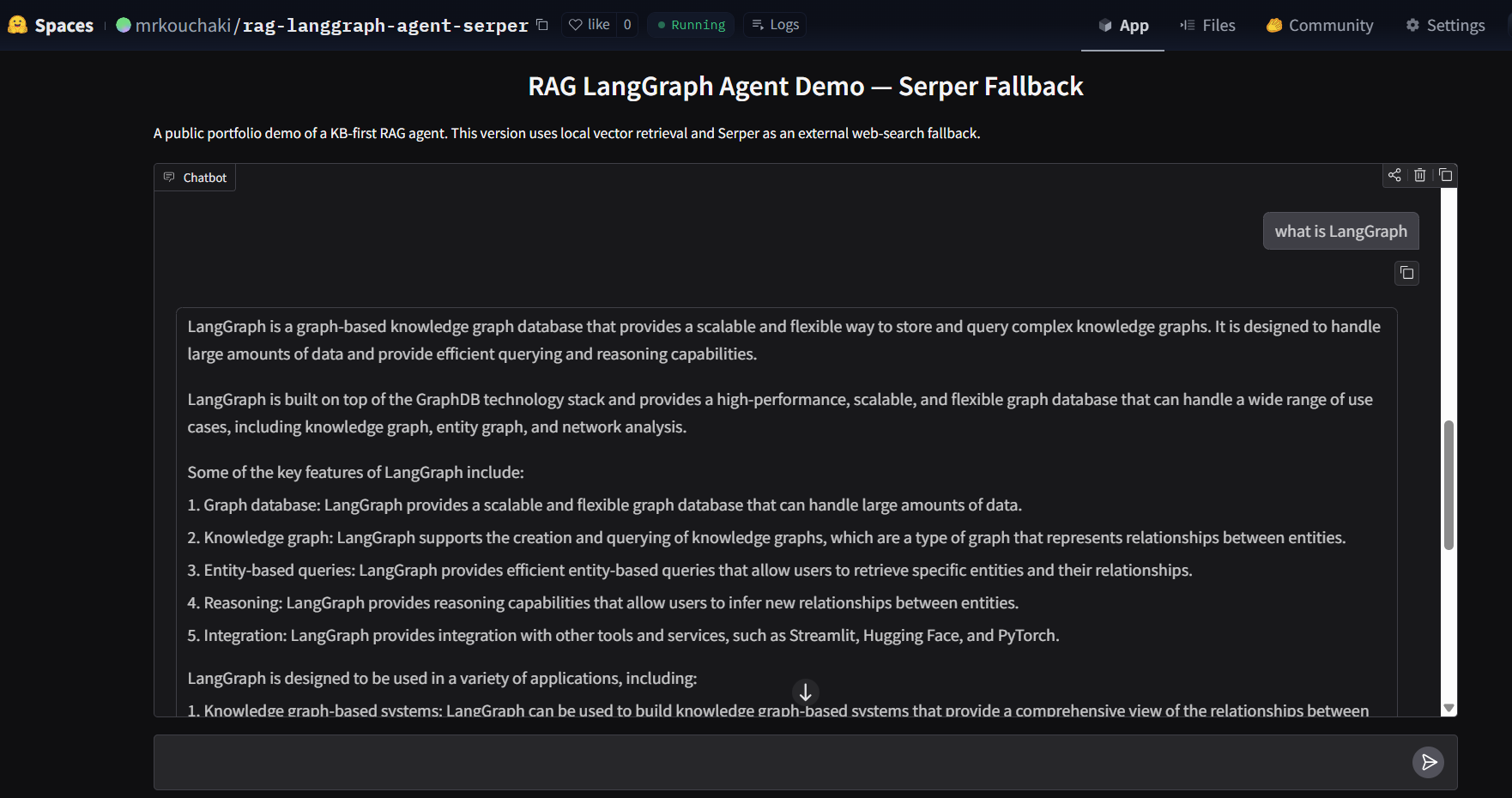 RAG LangGraph Agent demo interface